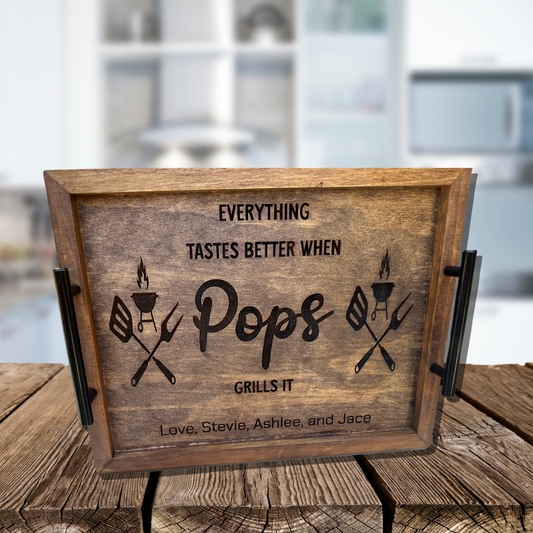 Versatile Elegance: Rustic Wooden Serving Tray - KLM Custom Designs