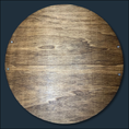 Load image into Gallery viewer, The Boho Bliss Custom Round Serving Tray features a smooth, grained wood finish with four screws highlighting its edges against a dark background, ideal for an elegant yet personalized touch.