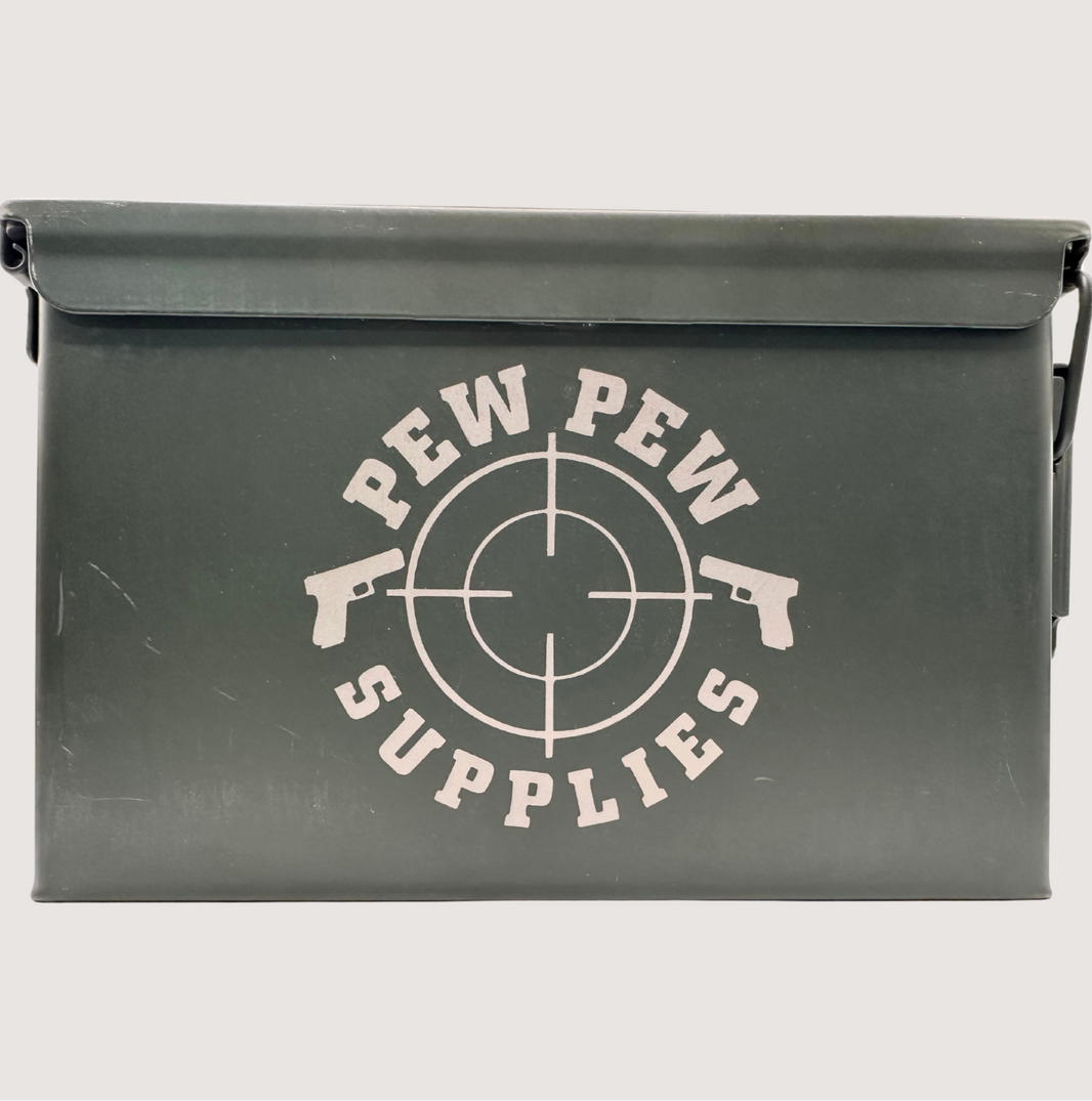 Pew pew supplies engraved on a military medal box