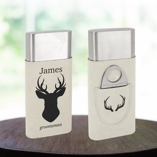 Smoke in Style: Personalized Leatherette Cigar Case & Cutter Set - KLM Custom Designs