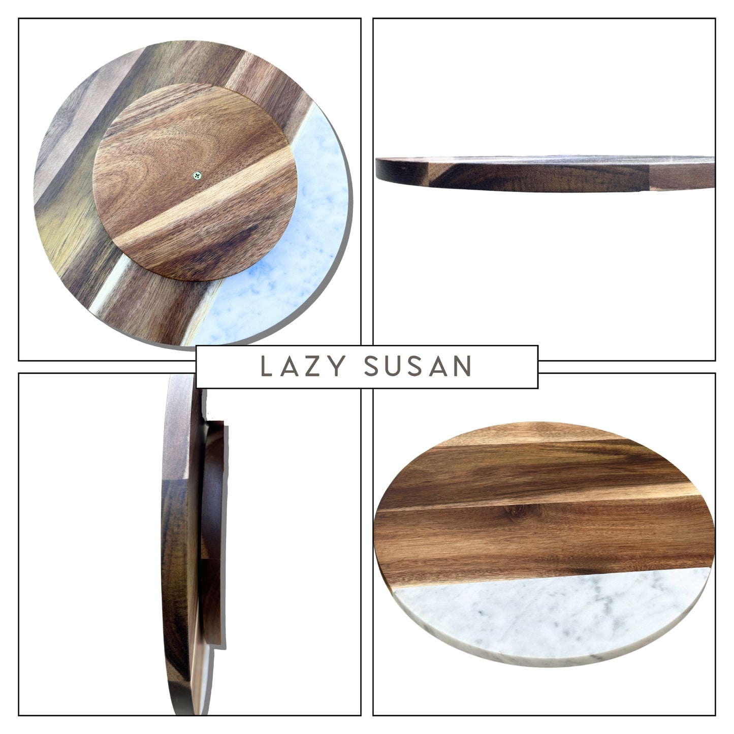 Acacia Wood and Marble Lazy Susan