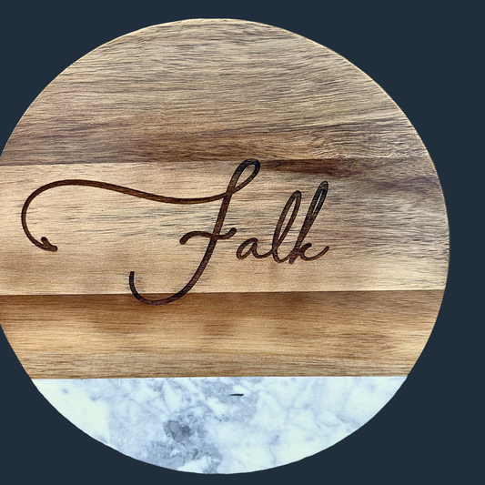 Elegance in Motion: 12" Acacia Wood & Marble Lazy Susan - KLM Custom Designs