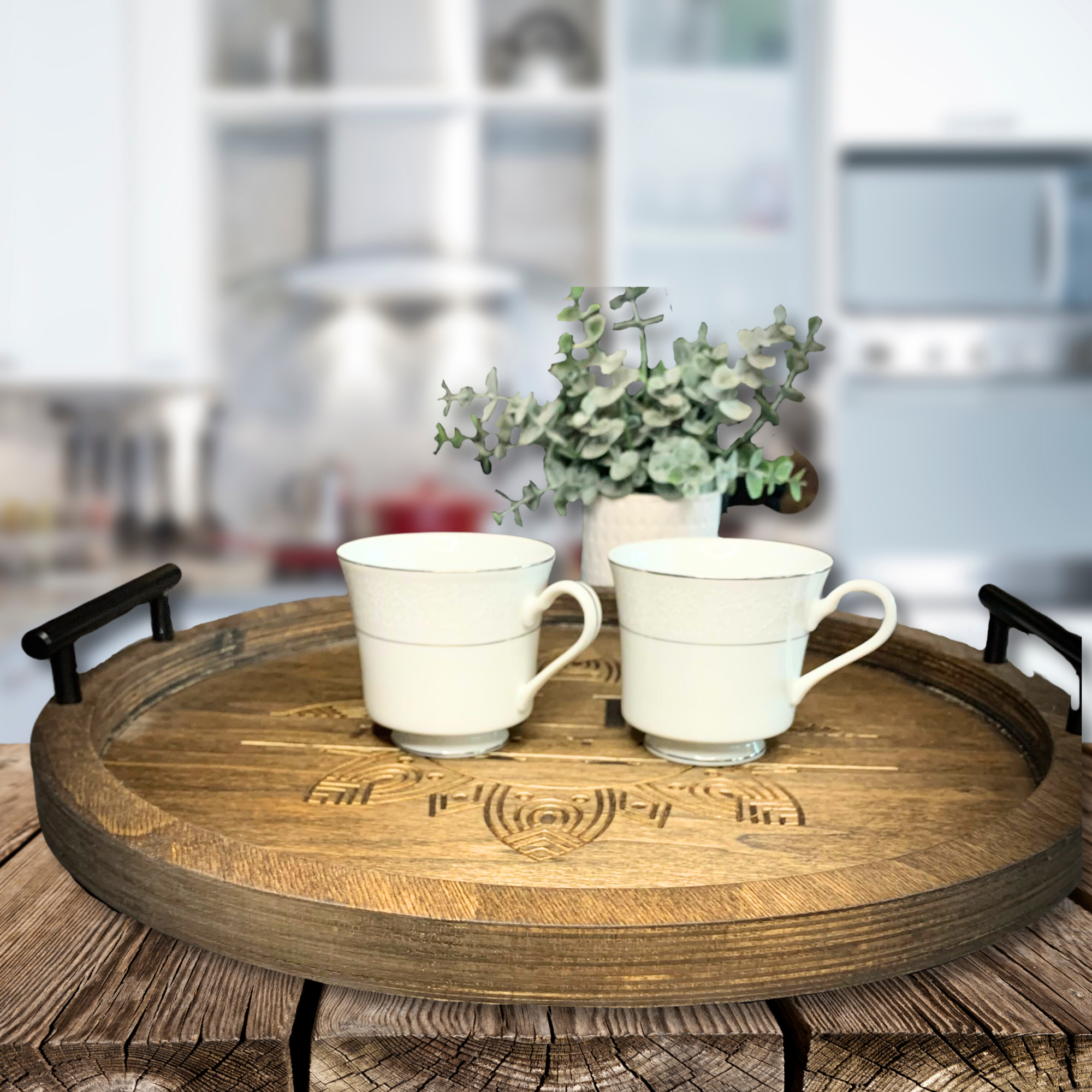 Boho Bliss: Custom Round Serving Tray for Effortless Entertaining